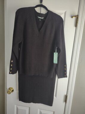 Black ribbed sweater dress set - pencil skirt - lightweight stretchy soft - NWT